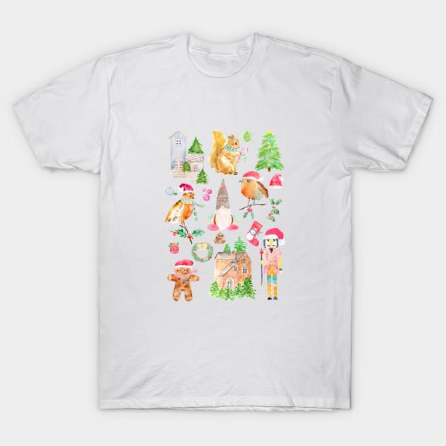 Christmas symbols collection  watercolor T-Shirt by colorandcolor